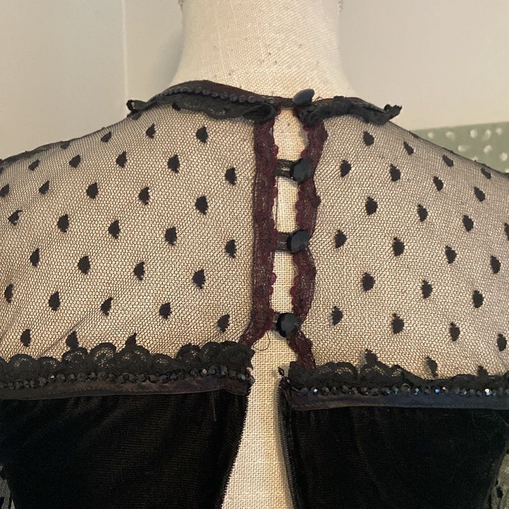 Gunne Sax Black Velvet Vintage Polka Dot Lace Goth Emo Peplum Mini Dress Size 5 - Picture 9 of 11